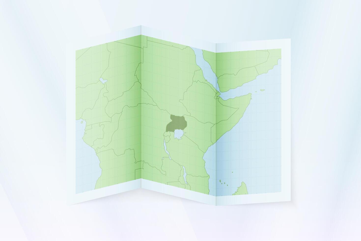 Uganda map, folded paper with Uganda map. vector
