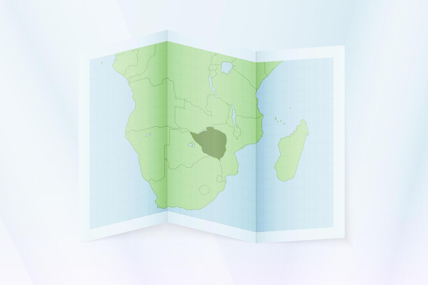 Zimbabwe map, folded paper with Zimbabwe map. vector