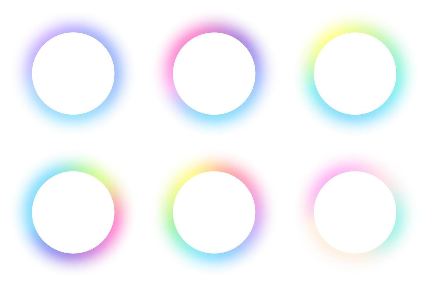 Round frame with rainbow blurred transparent gradient edge. Abstract neon circle border with soft pastel glowing. Futuristic vibrant banners isolated on white background. vector