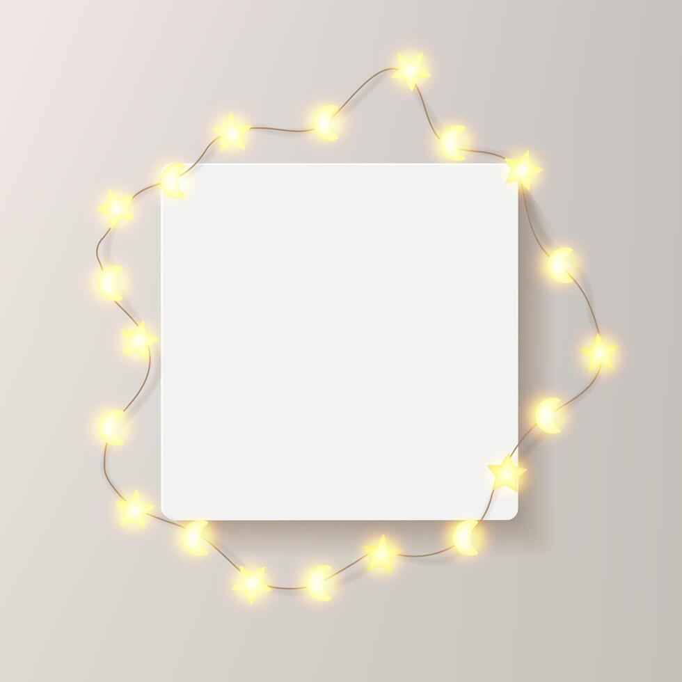 Starry lights surround a blank frame vector