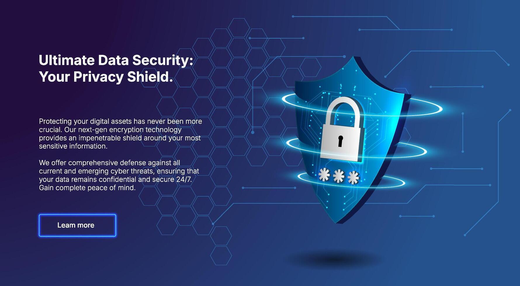 Data security shield with padlock and encryption vector