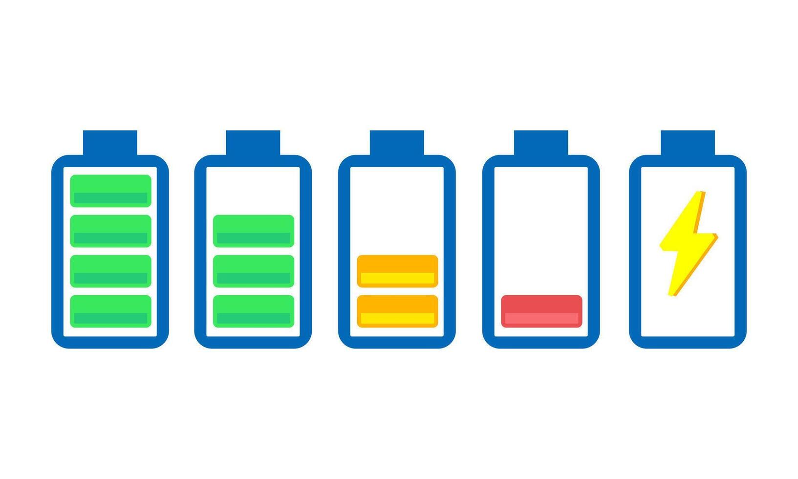 Battery level icons showing full to low energy status for power concept vector