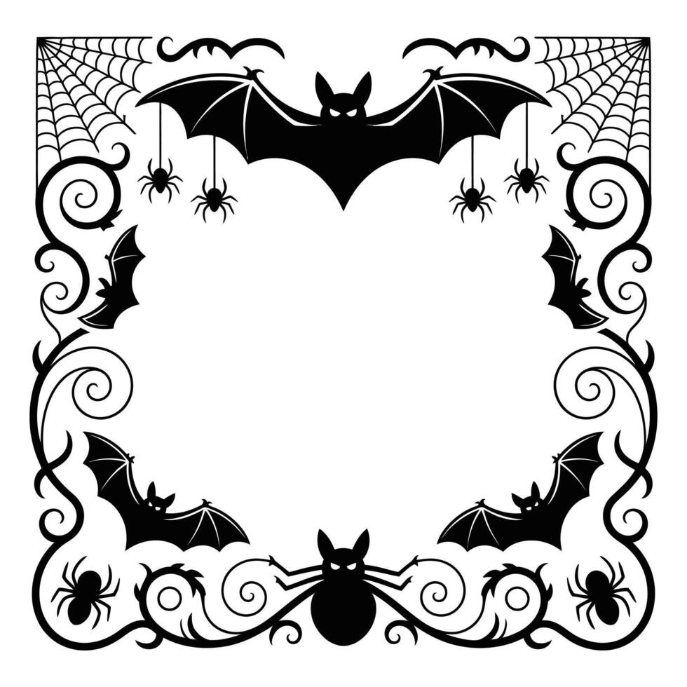 Spooky halloween bat spiderweb swirls decorative border frame design element vector