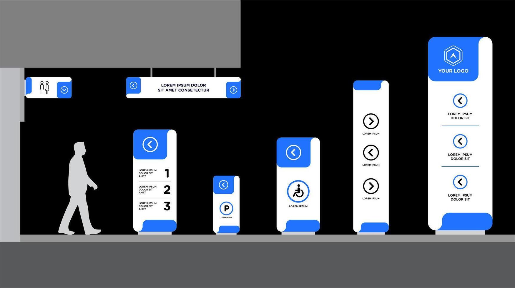 signage for direction and navigation in commercial spaces vector