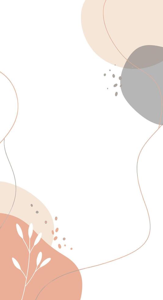 Abstract pastel shapes with delicate lines and botanical leaf element vector