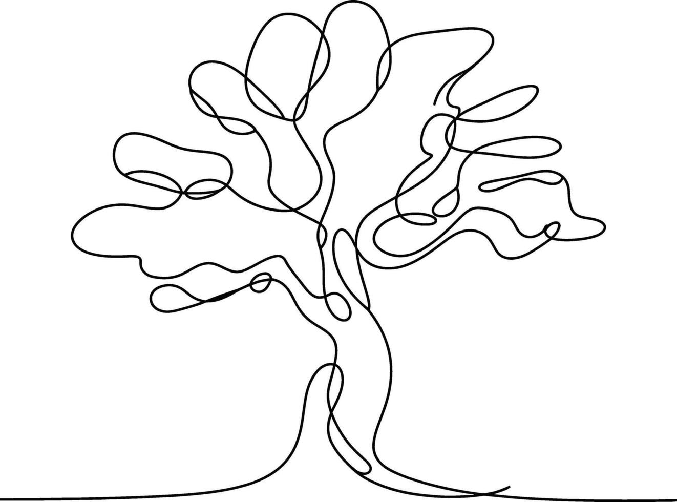 Minimalist single line drawing of a stylized tree with flowing branches and leaves vector