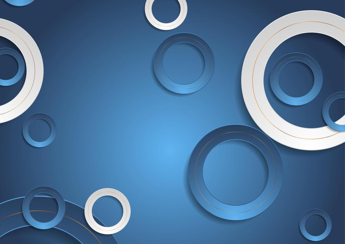 Blue grey circles with golden lines abstract retro geometric background vector