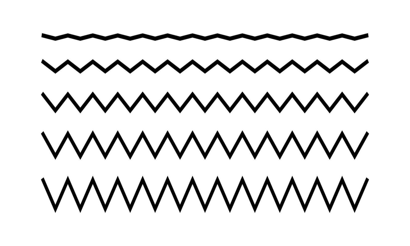 Zigzag horizontal lines with amplitudes of different degrees. Simple jagged borders. outline illustration vector