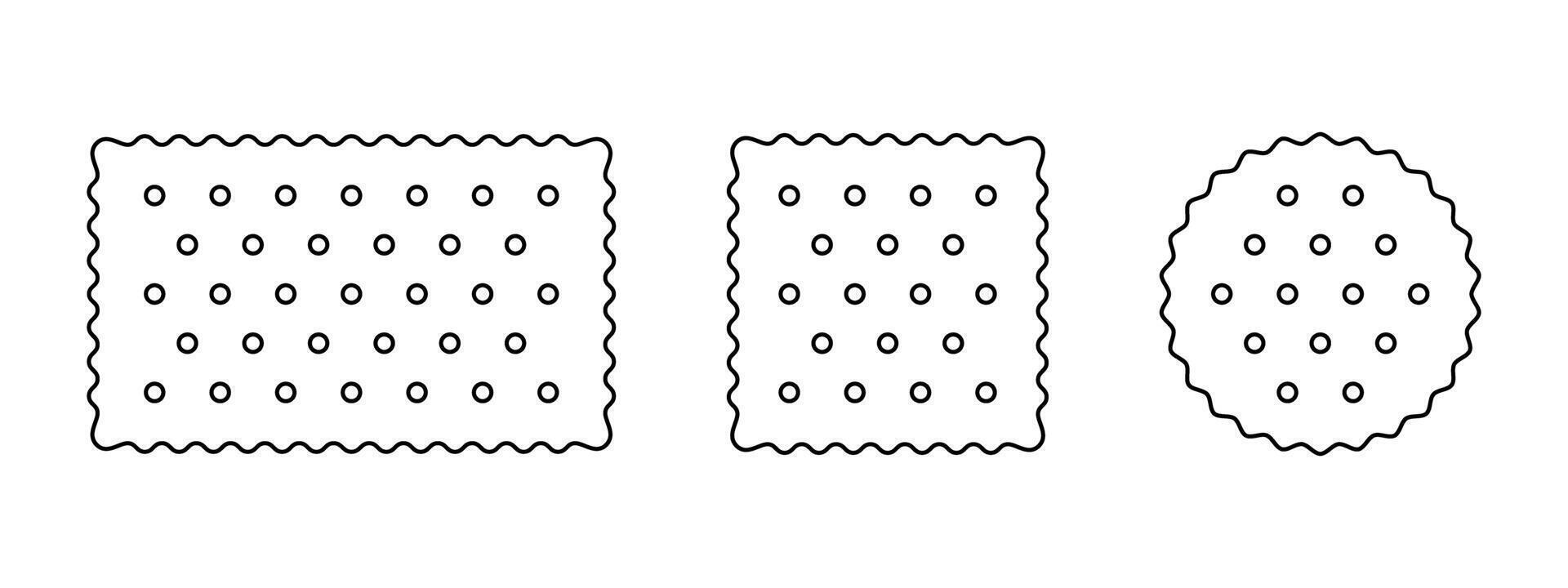 Cracker icons. Biscuit cookies in rectangle, square and round shapes. Kids crunchy snacks isolated on white background. graphic illustration vector