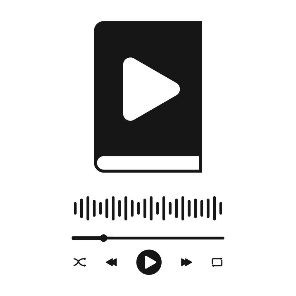 Audiobook app interface template with audio book sign, progress slider bar, equalizer sound wave and buttons. Ebook or podcast audioplayer widget. Audio reading concept. graphic illustration vector