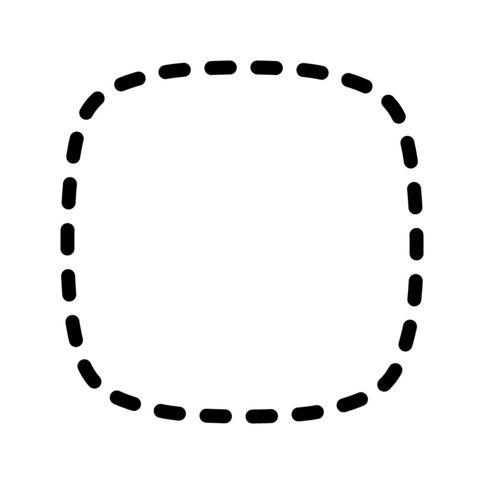 Dashed squircle or square with rounded borders. Simple geometric shape with stitch line isolated on white background. Cut here pictogram. graphic illustration vector