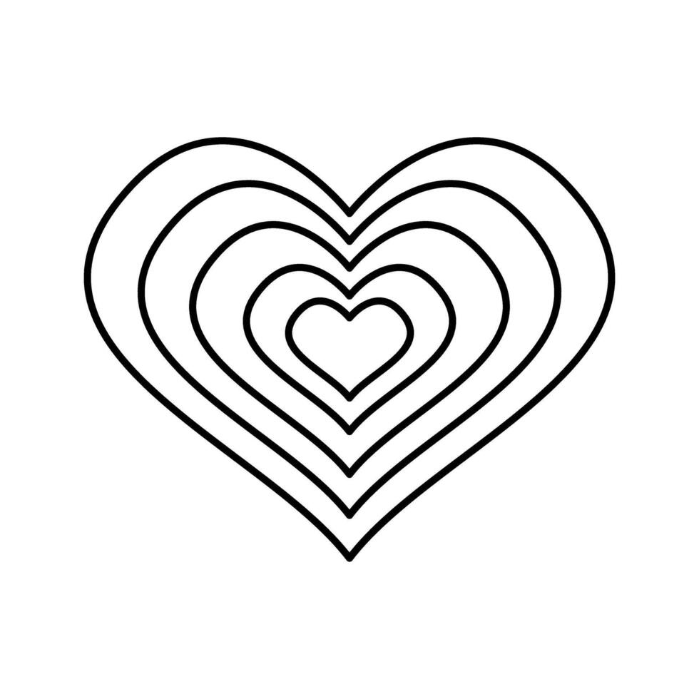 Abstract geometric y2k shape. Repeating concentric heart symbols in aesthetic postmodern style isolated on white background. graphic illustration vector