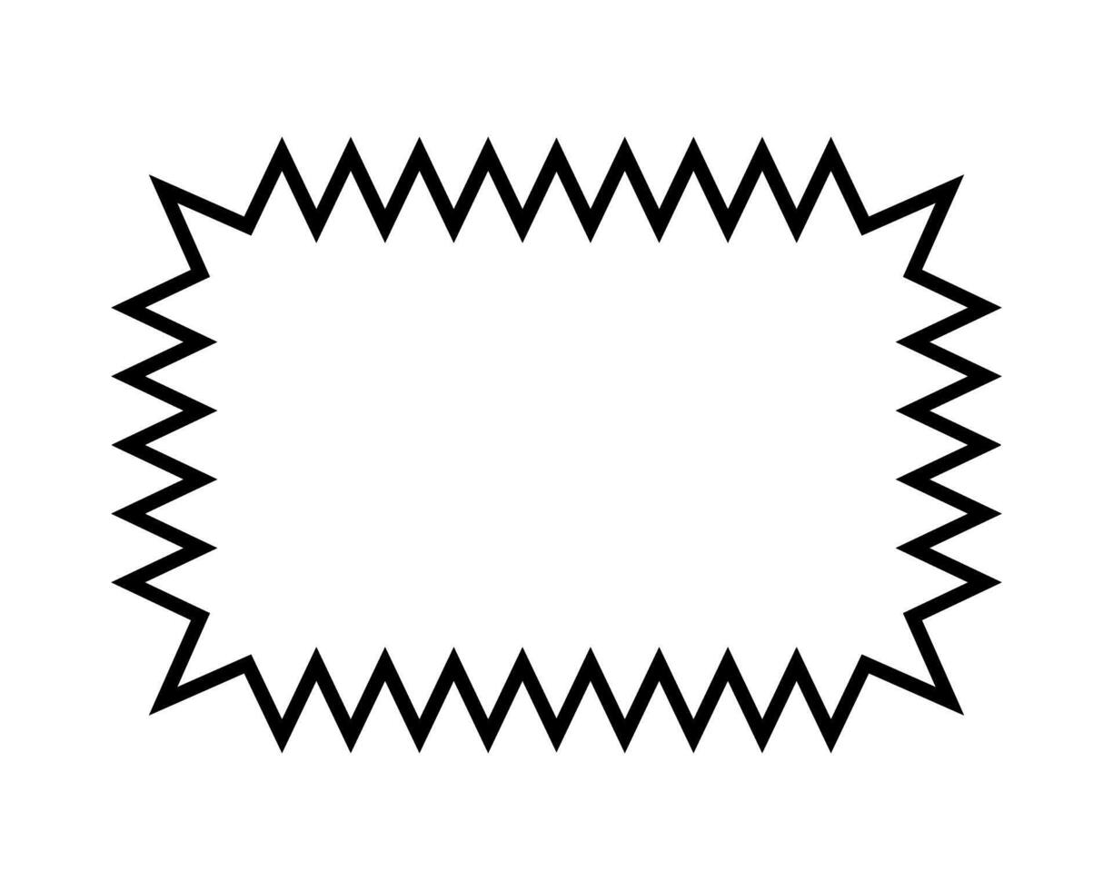 Rectangle frame with zigzag edges. Empty text box, speech bubbl, tag or label rectangular shape with jagged borders isolated on white background. graphic illustration vector