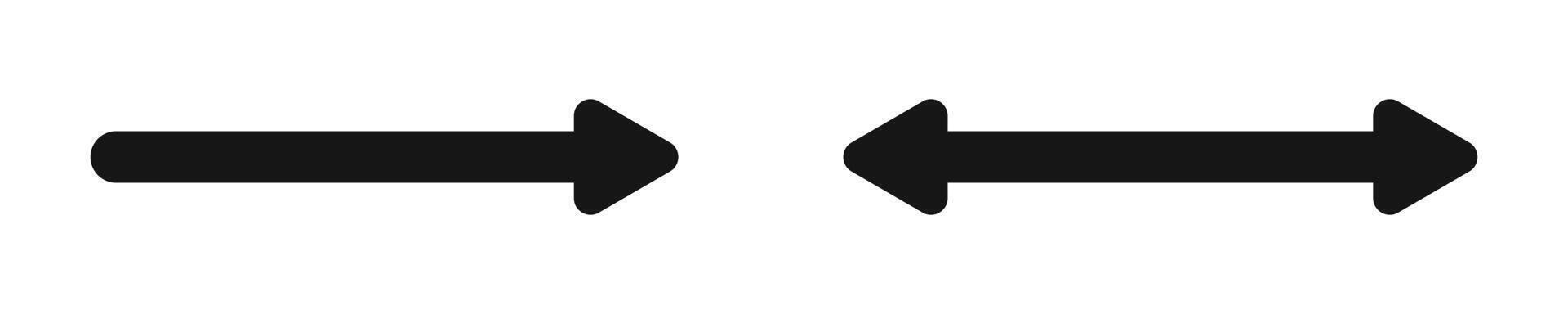 Set of bold arrow and double arrow icons. Next or look here symbols. Black pointer, direction or position and reverse, two-sided or width signs isolated on white background. illustration vector