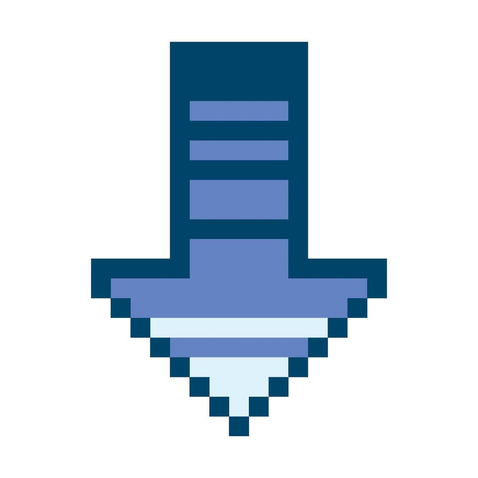 Blue Pixelated Arrow Pointing Down Illustration. Ideal for digital interfaces, gaming graphics, and navigation icons. vector