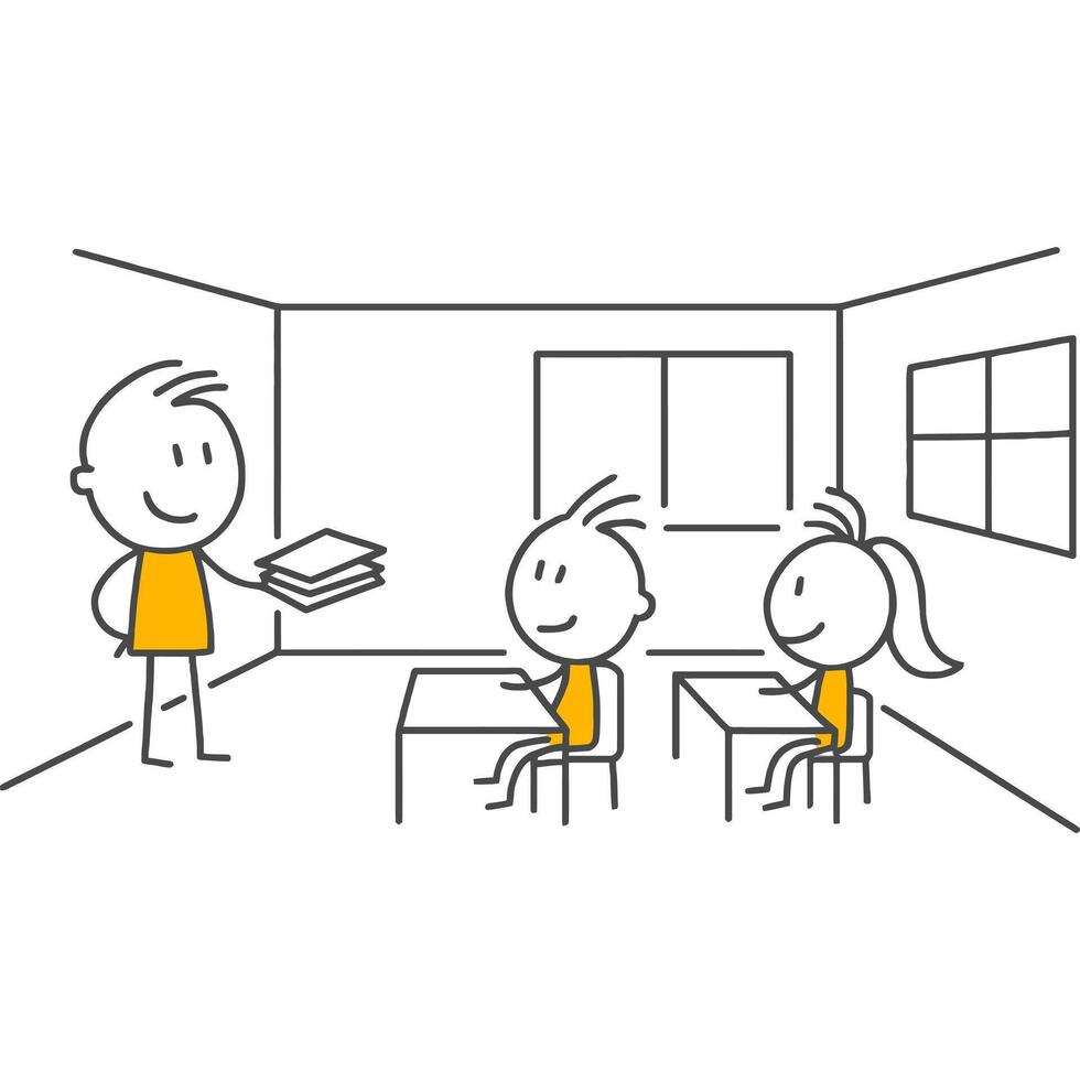 Time to Distribute Course Materials Instructor Presenting Documents to Students in a Classroom Setting. vector