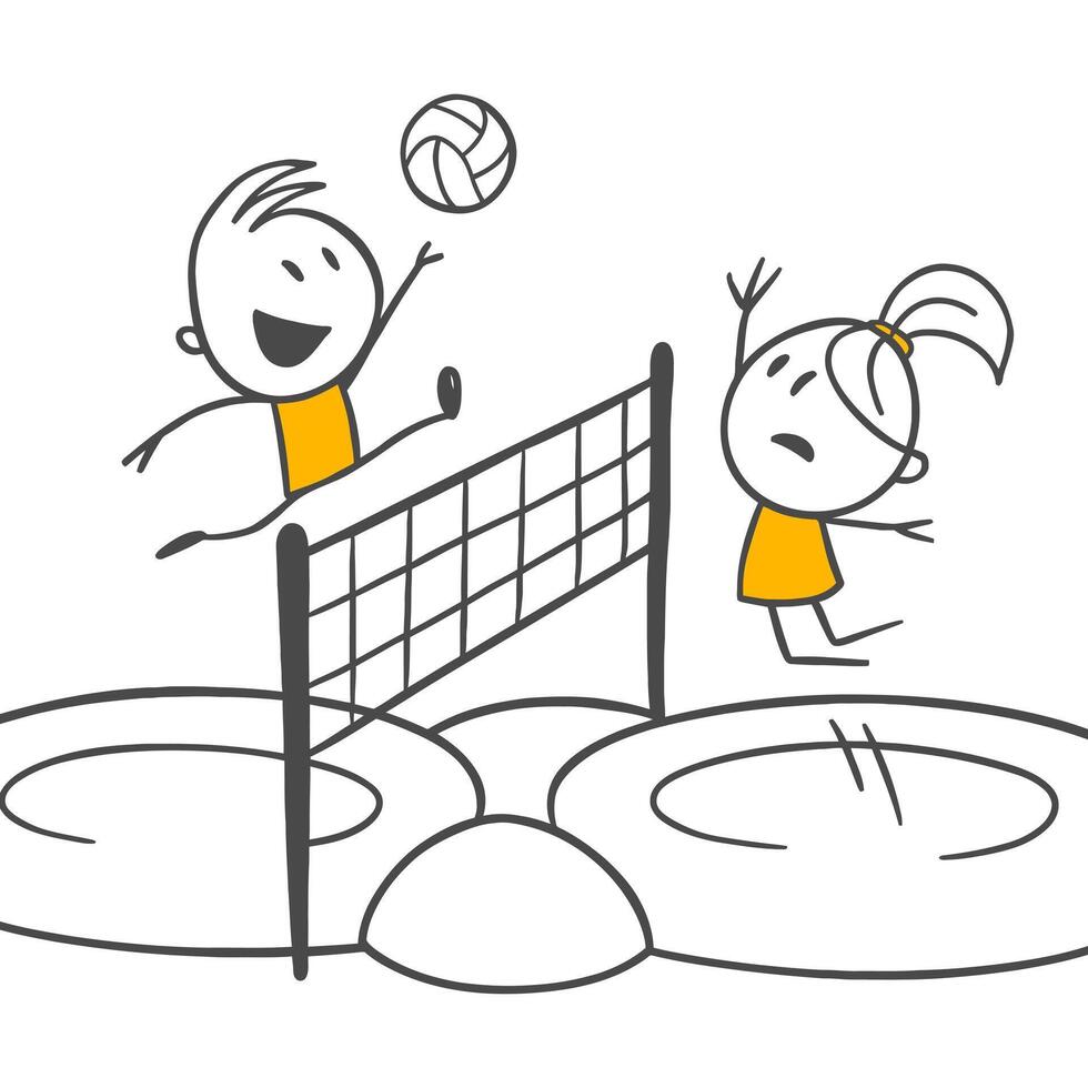 Determination Over the Net and the Effort to Save The Joy of the Spiking Figure and the Opposing Team's Struggle to Defend the Ball. vector