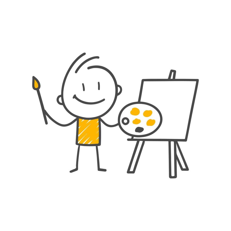 The Beginning of Creativity A Painter Smiling at a New Day with Their Brush and Palette at the Easel. vector