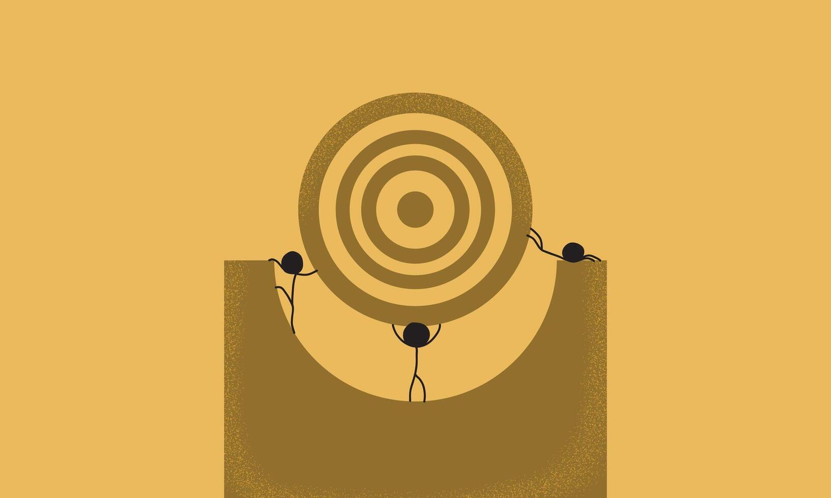Hand-Drawn Stick Figure Illustration of a Group of People Trying and Working Together to Align and Balance a Shooting Target vector
