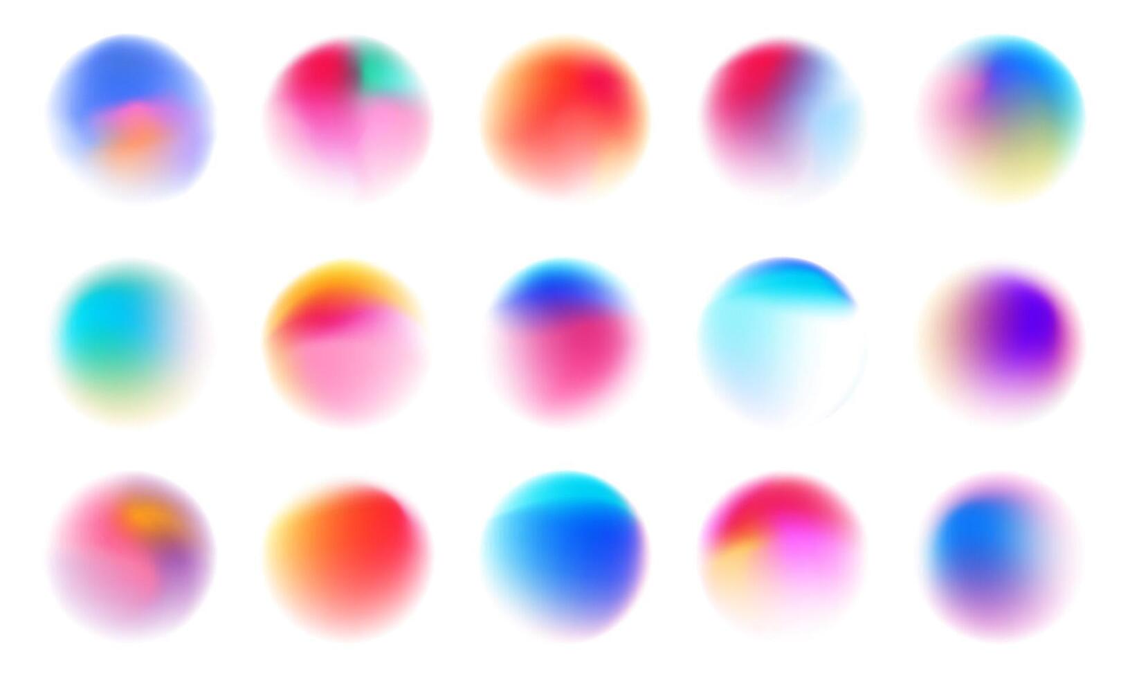 Set of colorful watercolor translucent gradient samples, Smooth gradient glowing neon paint spots vector