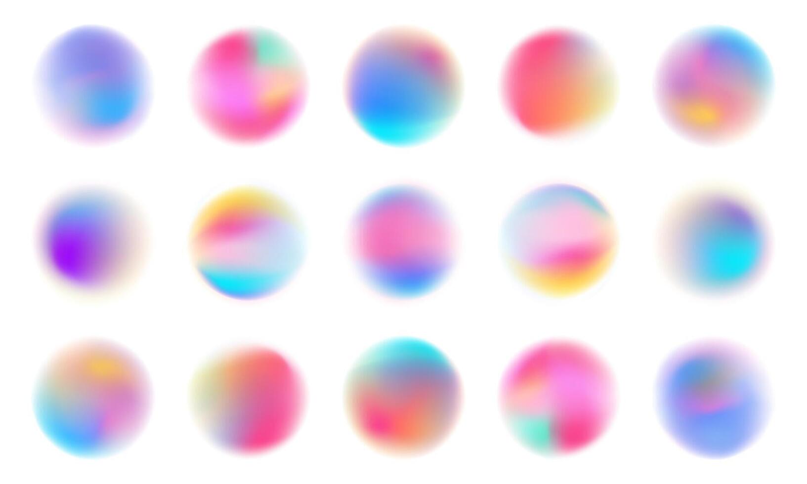 Set of colorful watercolor translucent gradient samples, Smooth gradient glowing neon paint spots. vector