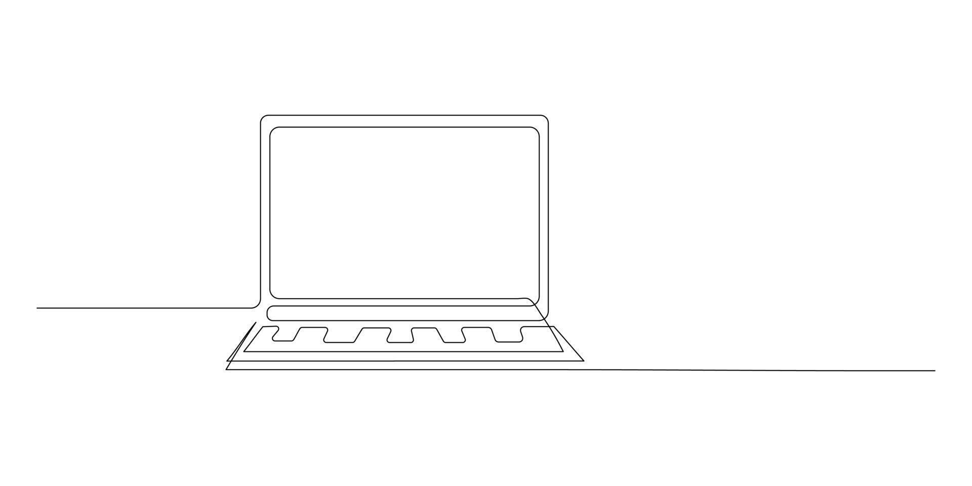 Continuous one line drawing of laptop computer illustration vector