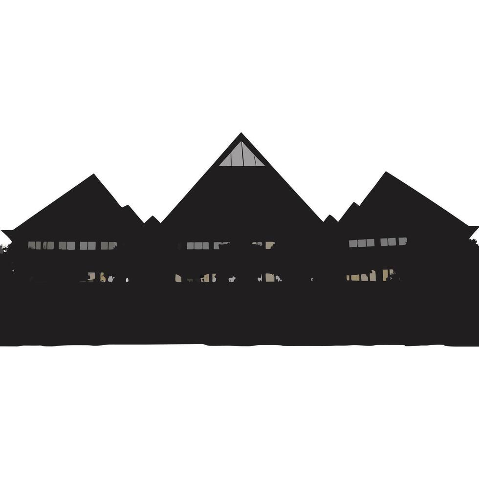 A silhouette of a large building with three windows vector