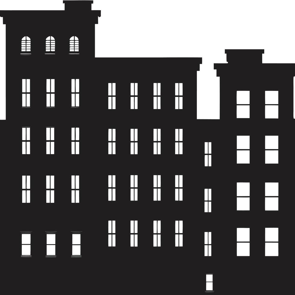 Silhouette of a building with windows and a clock vector