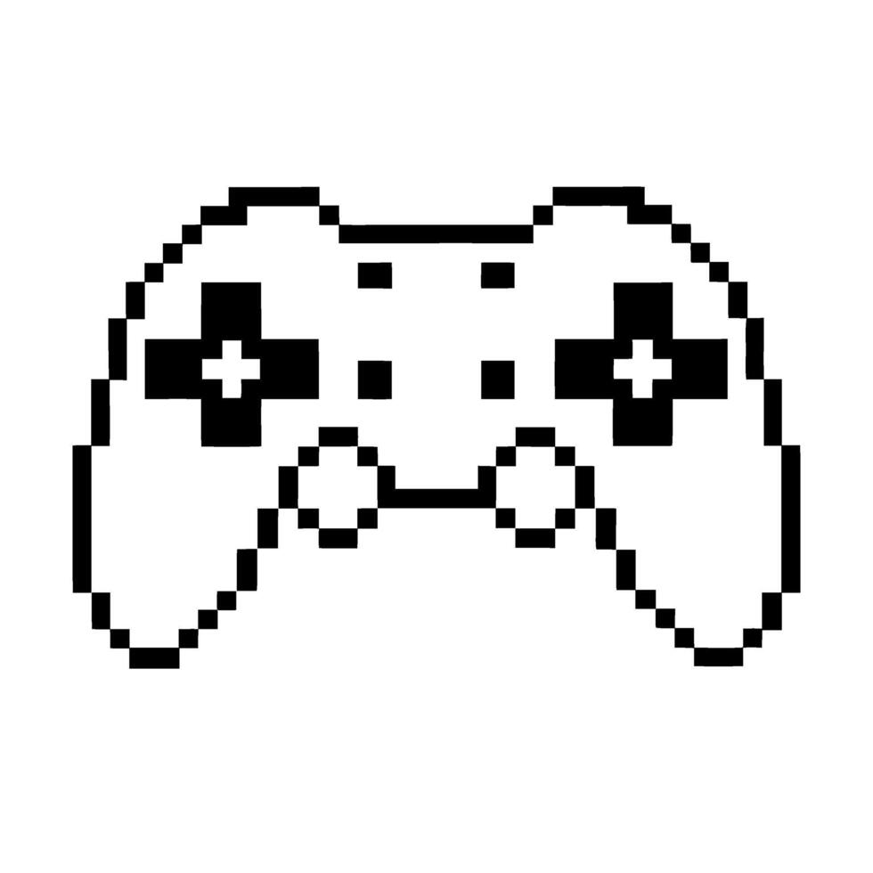 Pixel art game controller isolated on white retro gaming joypad silhouette, 8 bit design, digital entertainment concept vector