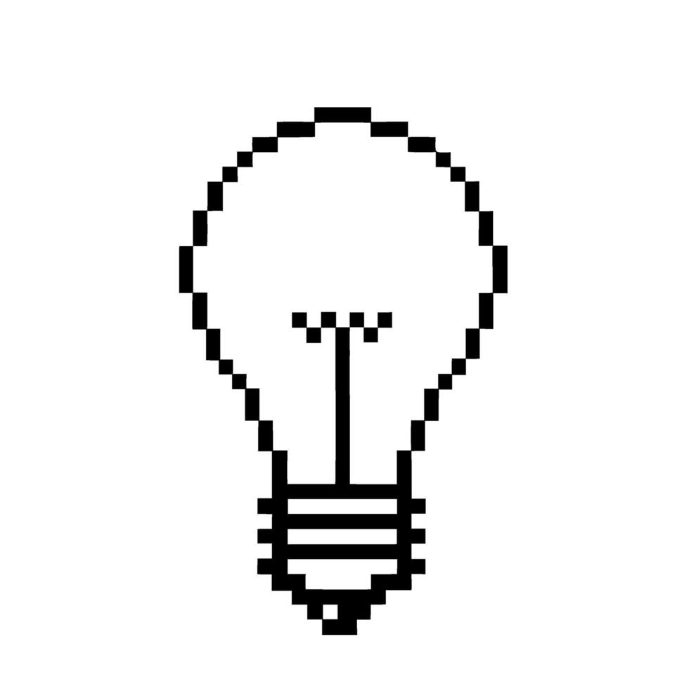 Pixelated lightbulb icon on white background simple retro design, digital creativity, technology and innovation symbol vector