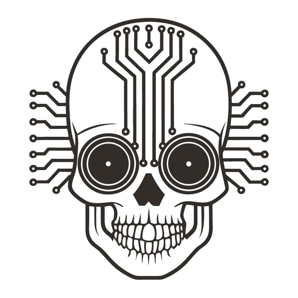 human skull with circuit board pattern, symbolizing artificial intelligence, futuristic technology, digital innovation and robotics vector