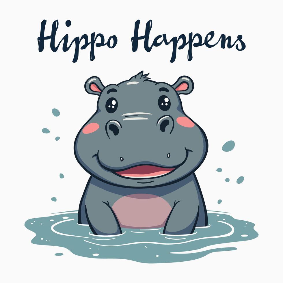 Fun hippo design, joyful expression with whimsical text vector