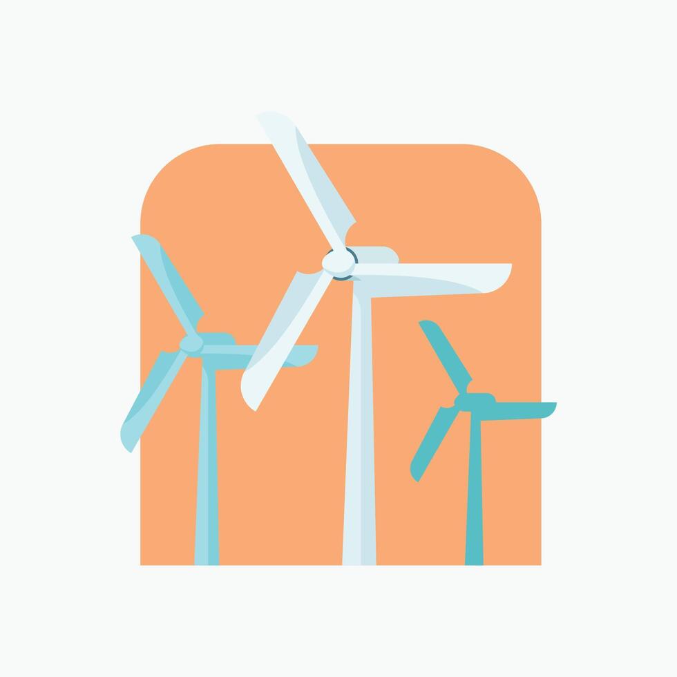 Wind turbines generating clean energy. Flat illustration of a wind farm for renewable power, sustainable development, and green technology concepts. Ecology design vector