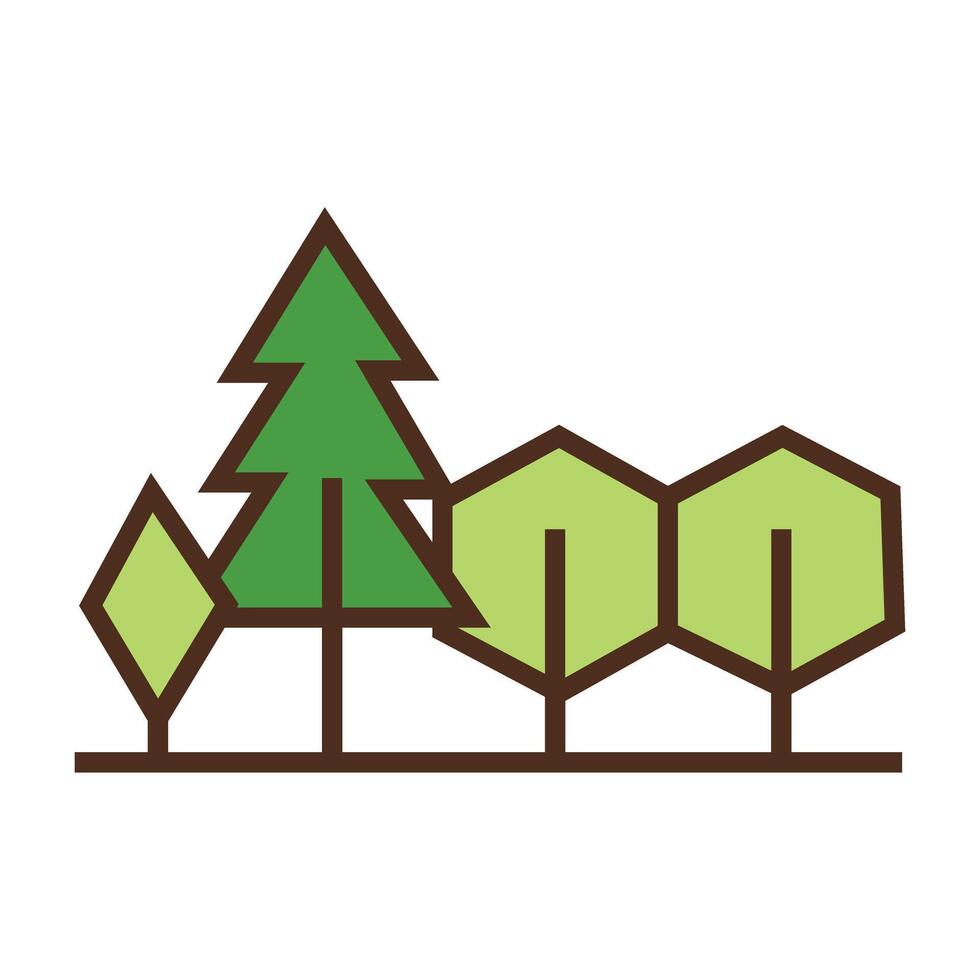 Geometric trees shows a forest featuring spruce and deciduous trees on white background vector