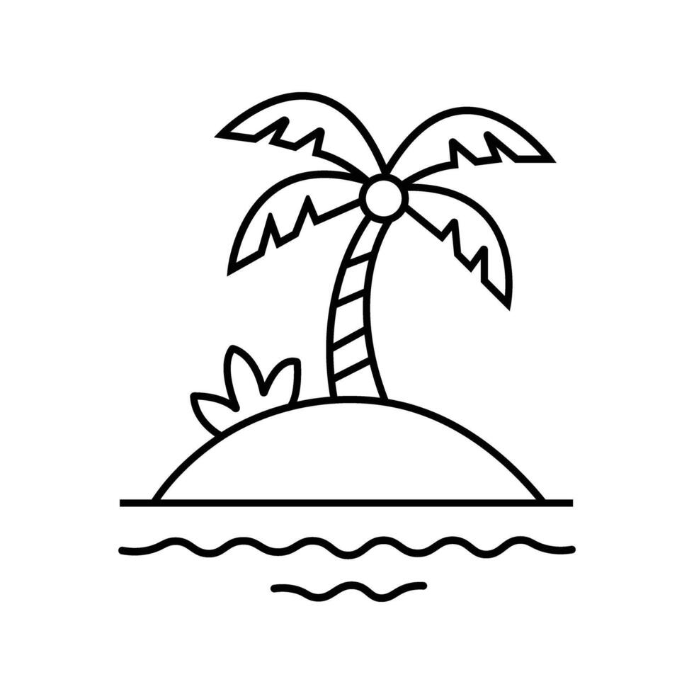 Tropical palm tree stands on a small island surrounded by gentle ocean waves, transparent background vector