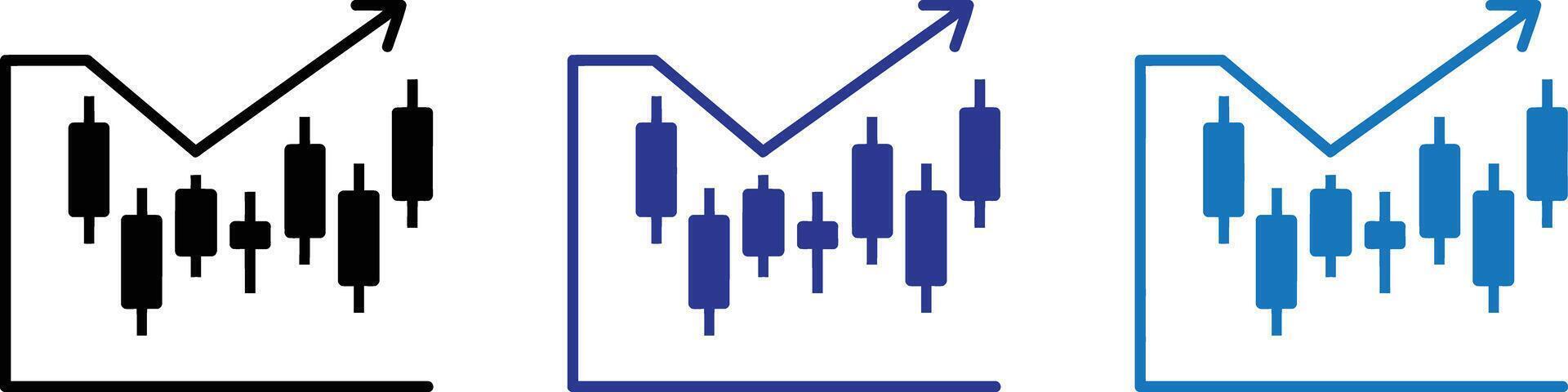 Candlestick chart showing upward trend and financial graph with arrow isolated on transparent background vector