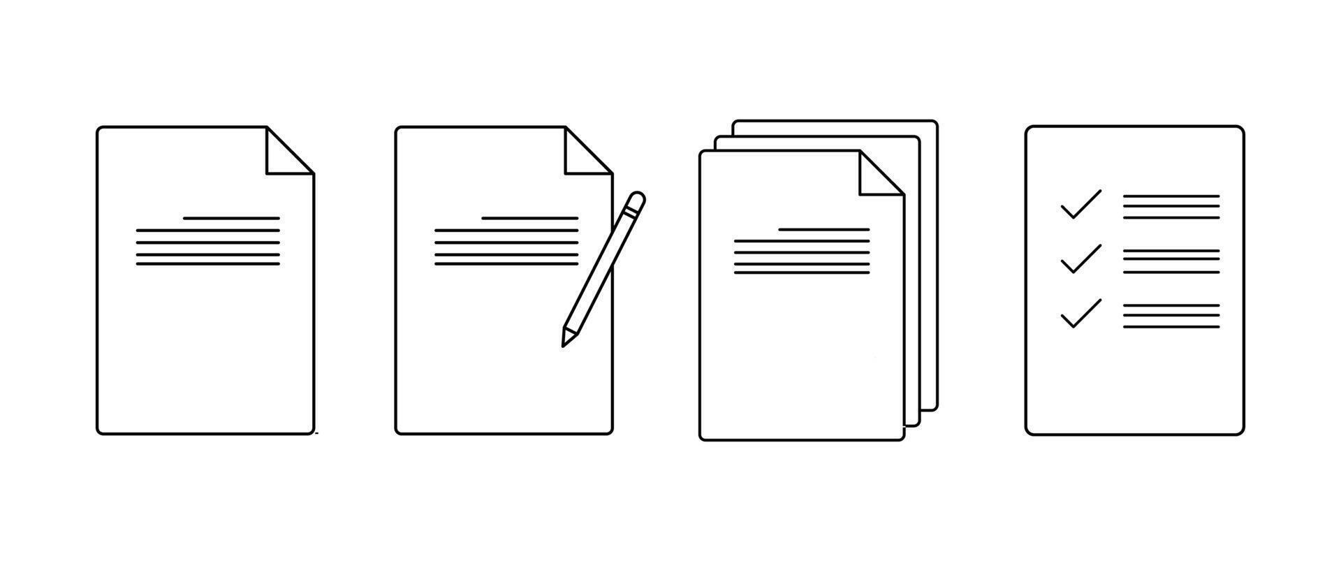 Document Outline Icon set, Note, Business Paper, Sheet, Letter symbol, File and E-mail graphic, Print illustration. vector