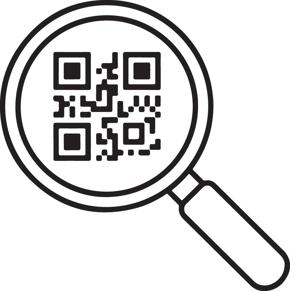 Magnifying glass scans qr code search digital information technology data access vector