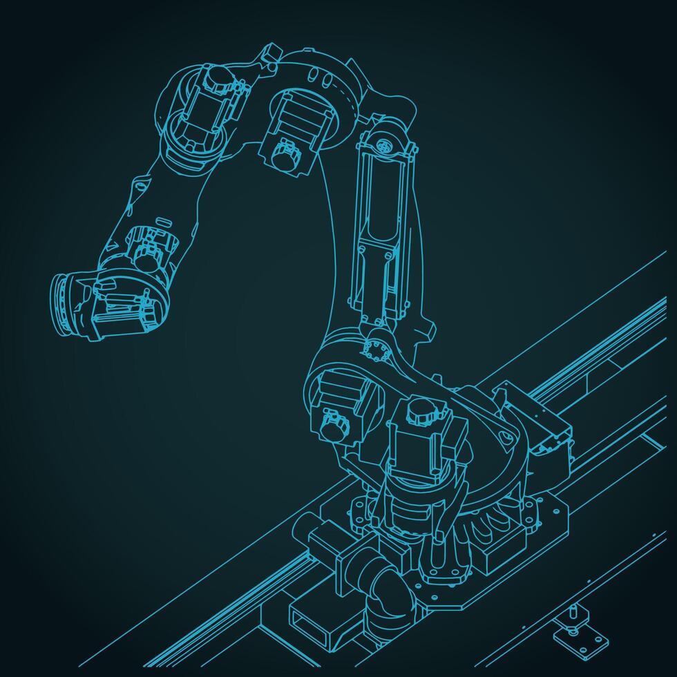 Robotic arm for automated production lines blueprint vector