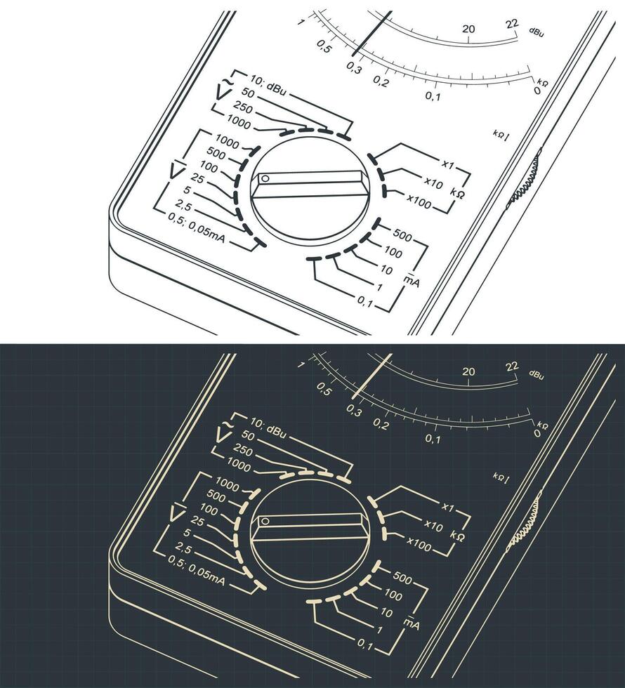Pointer multimeter measure close-up isometric drawings vector