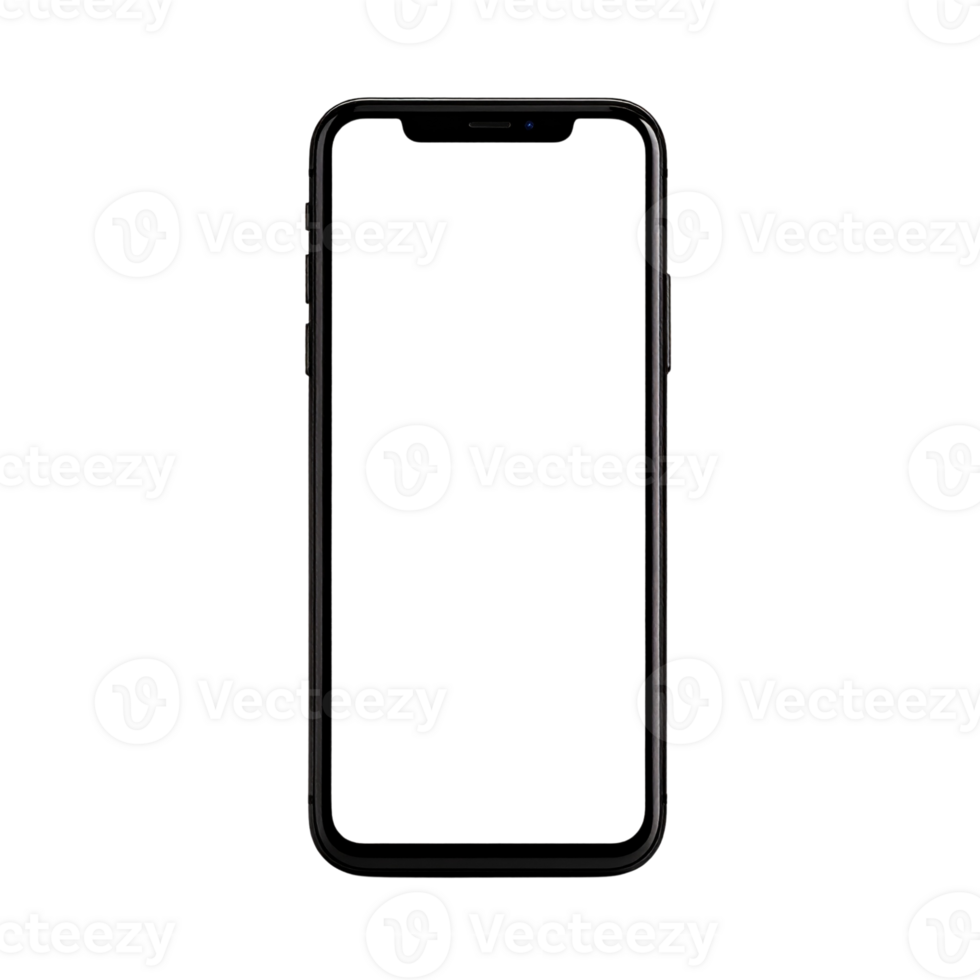 Modern mobile device template with transparent blank screen for responsive design showcase, application user interface development, and versatile digital content display mockup png