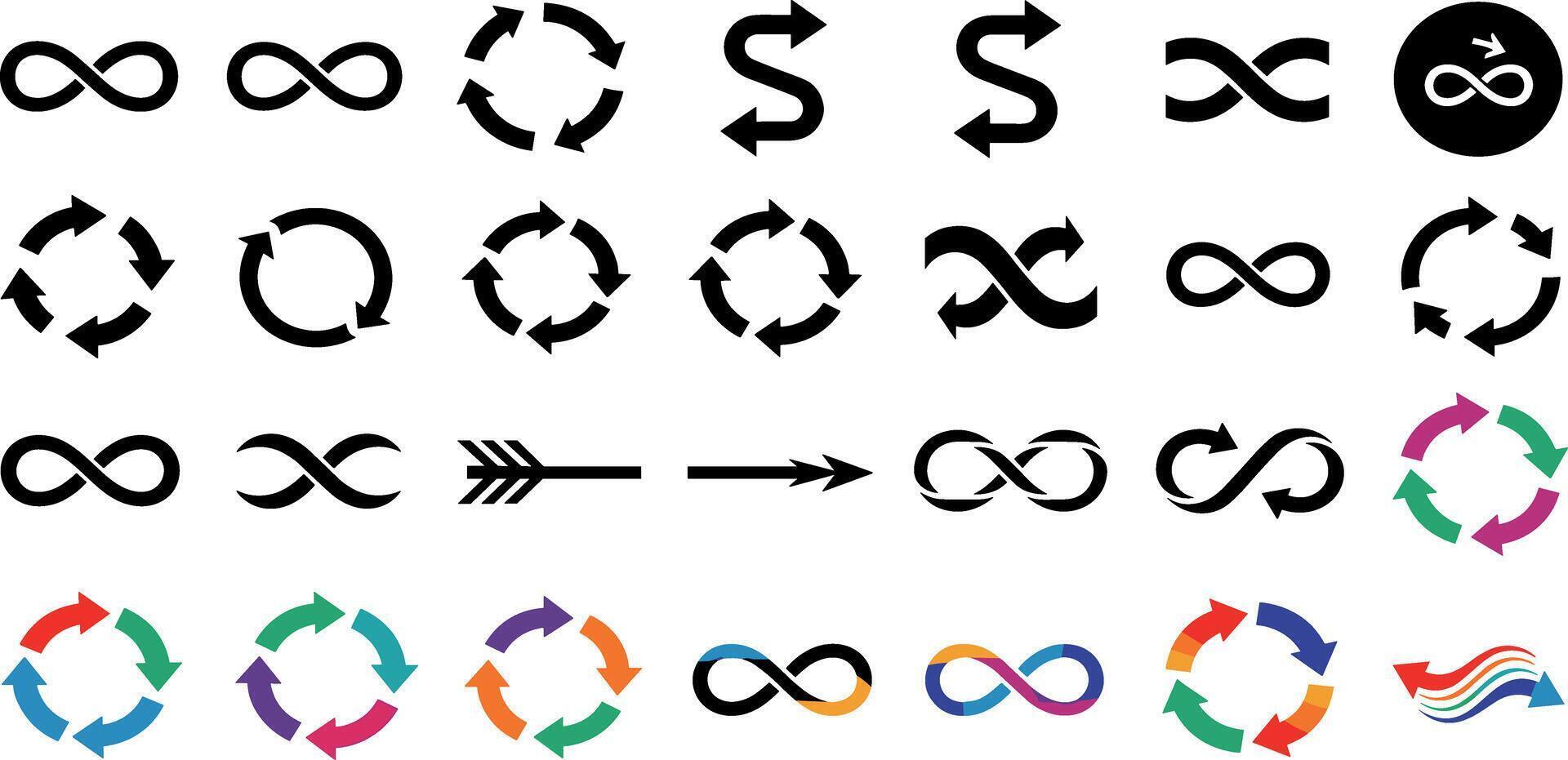 Endless Cycle Arrows and Infinity Symbols in Motion for Continuous Processes vector