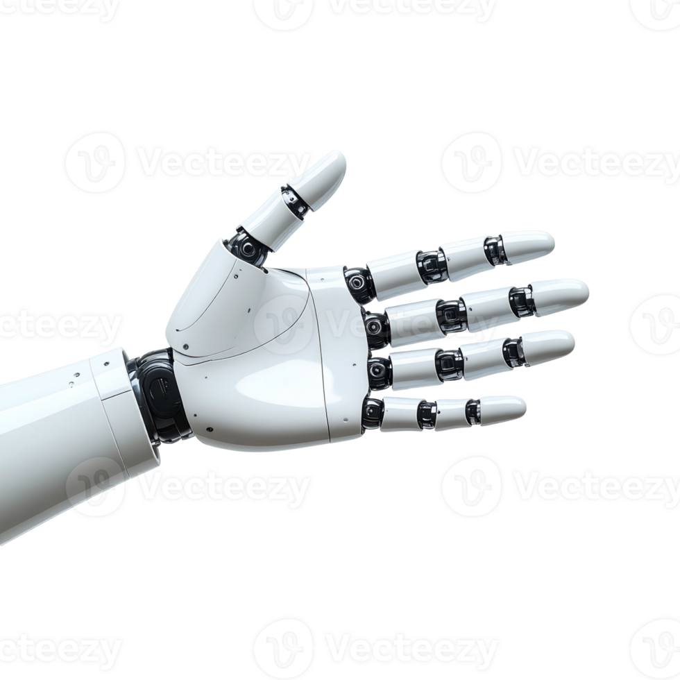 Advanced Robotic Arm and Open Hand on Transparent Background for High-Tech Concepts, AI Automation, and Humanoid Interaction png