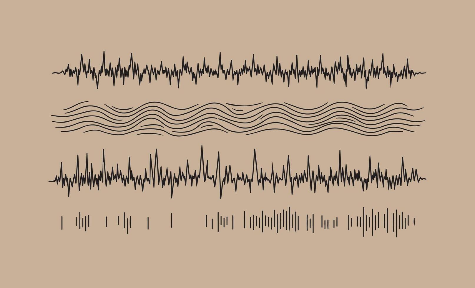 Four distinct hand drawn abstract sound wave patterns on a textured background vector