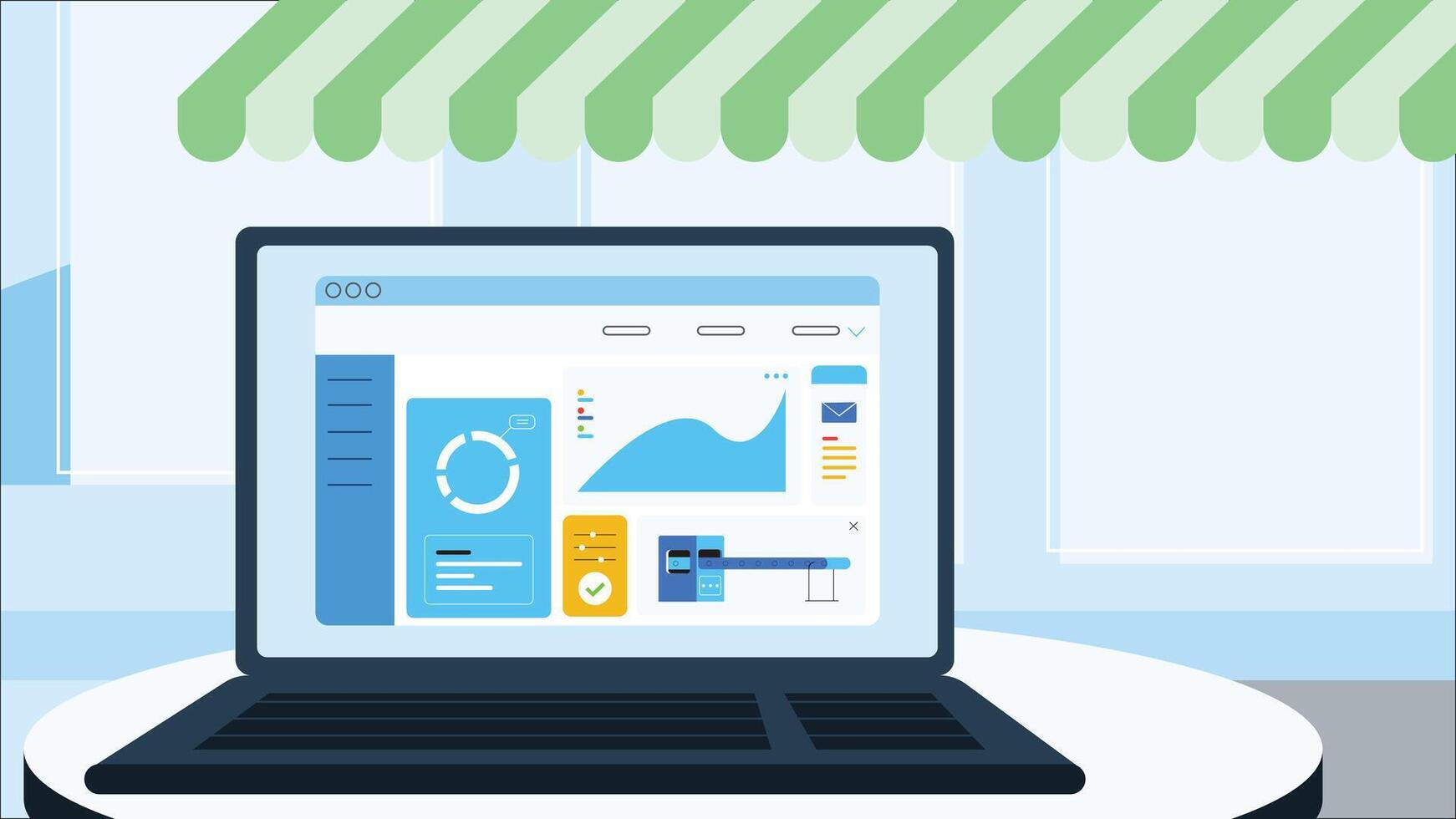 Online Store Dashboard with Sales Analytics and Business Metrics Display vector