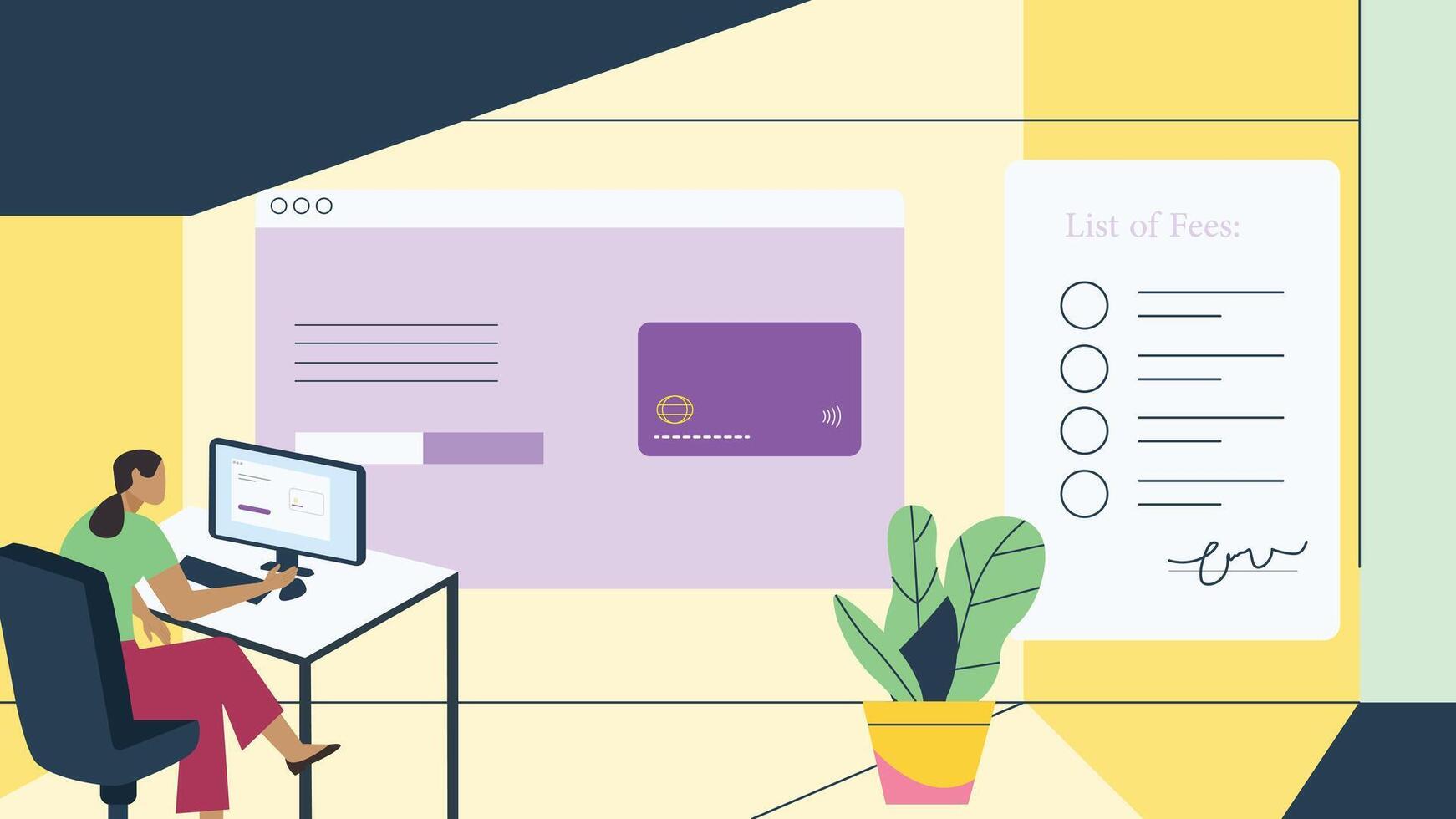 Online Payment Processing with Credit Card and Fee List Interface vector