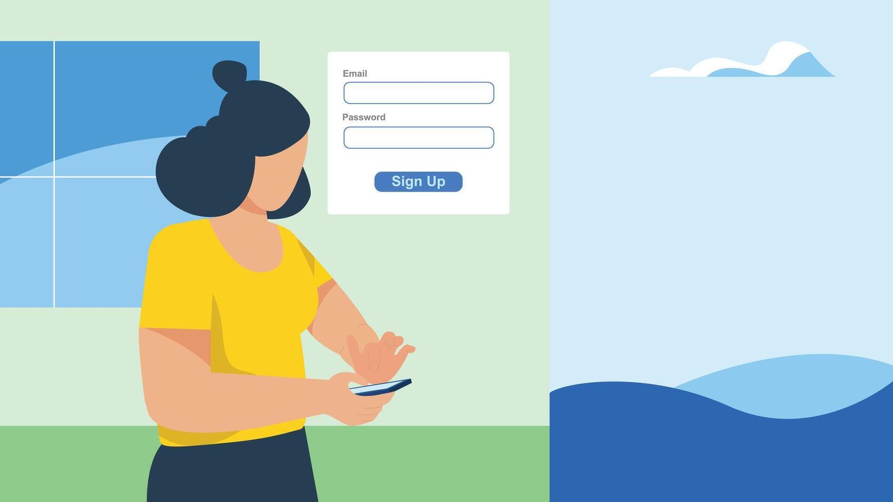 User Signing Up on Mobile App with Clean Modern Interface Design vector