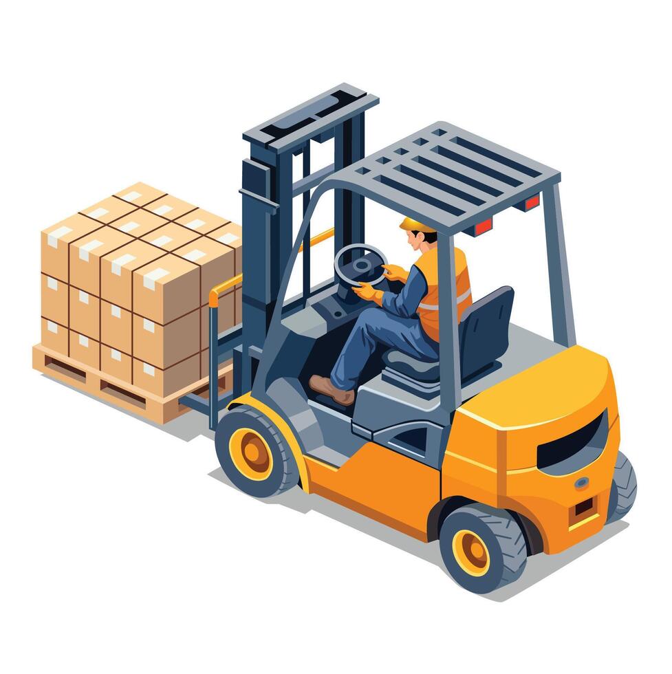 Forklift driver with stacked boxes vector