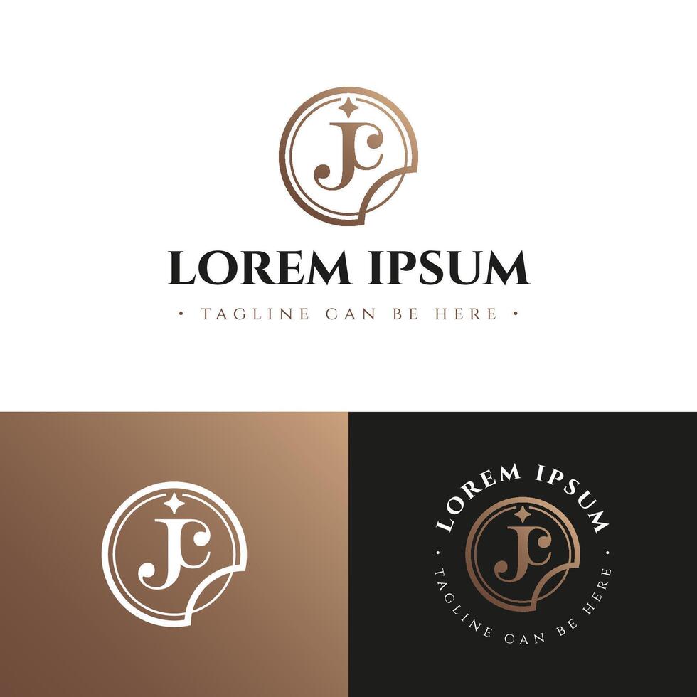 An intertwined J and C monogram within a circular frame, accented by a star and swoosh motif. vector