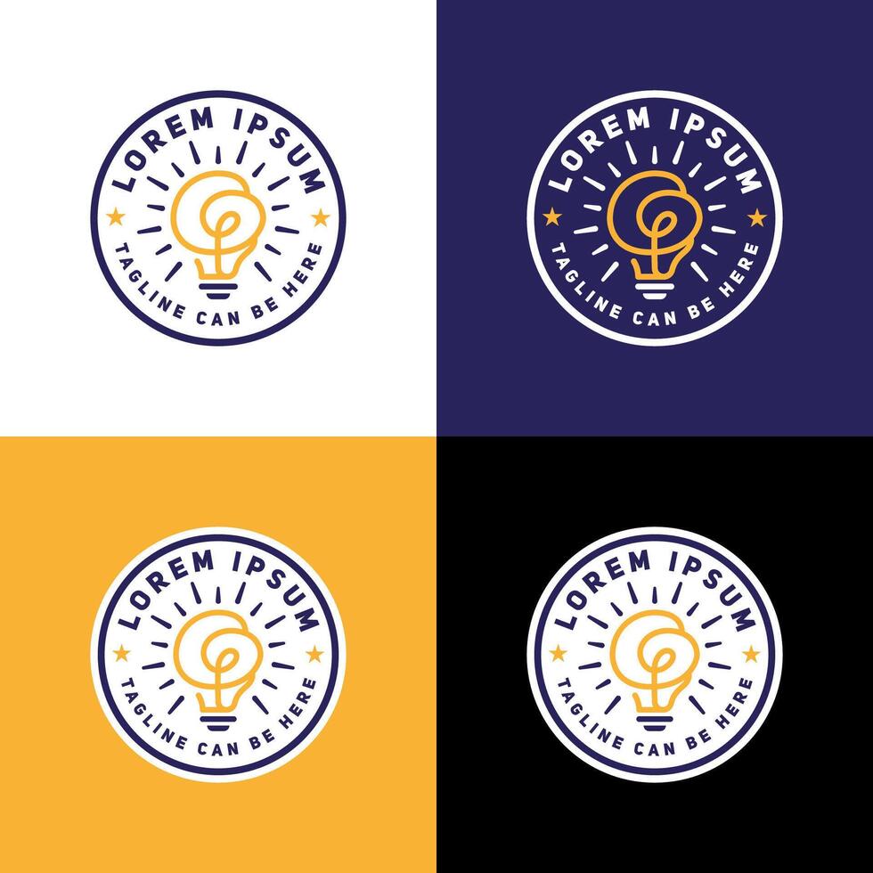 A circular emblem featuring a light bulb with a brain inside, symbolizing intelligence, creativity, and bright ideas. vector